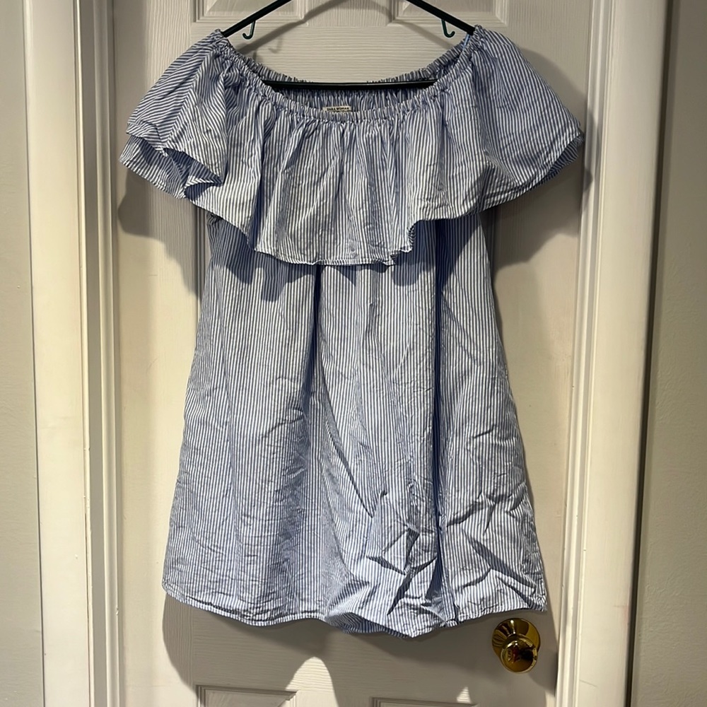 Zara medium blue and white striped blouse